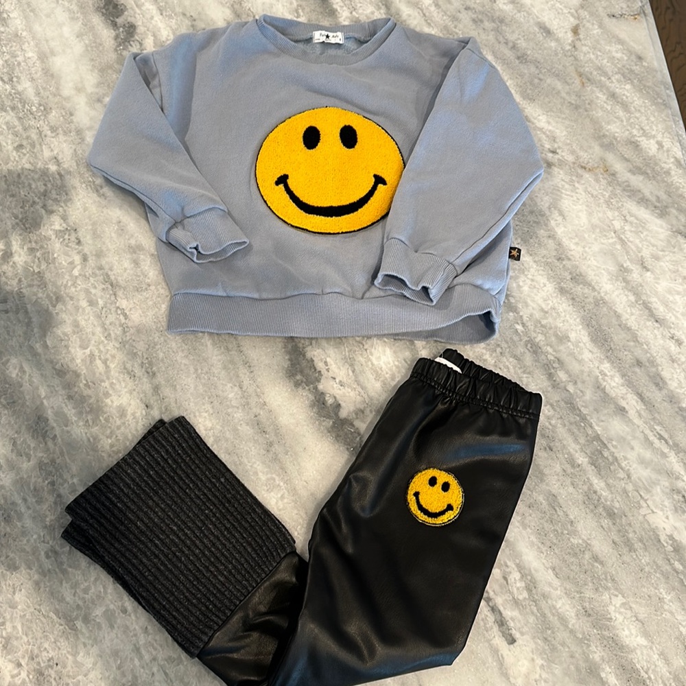 Petite Hailey Kids Smiley Face Matching Set - Gray and Black